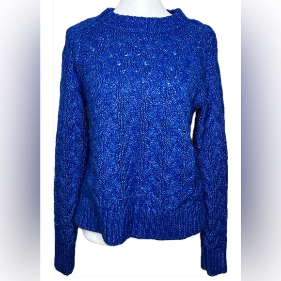 Lucky Brand Quinn Cable Knit Royal Blue Pullover Size Small - Picture 2 of 6